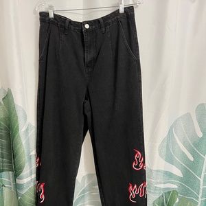 SHEIN High Waist Slant Pocket Fire Print Jeans